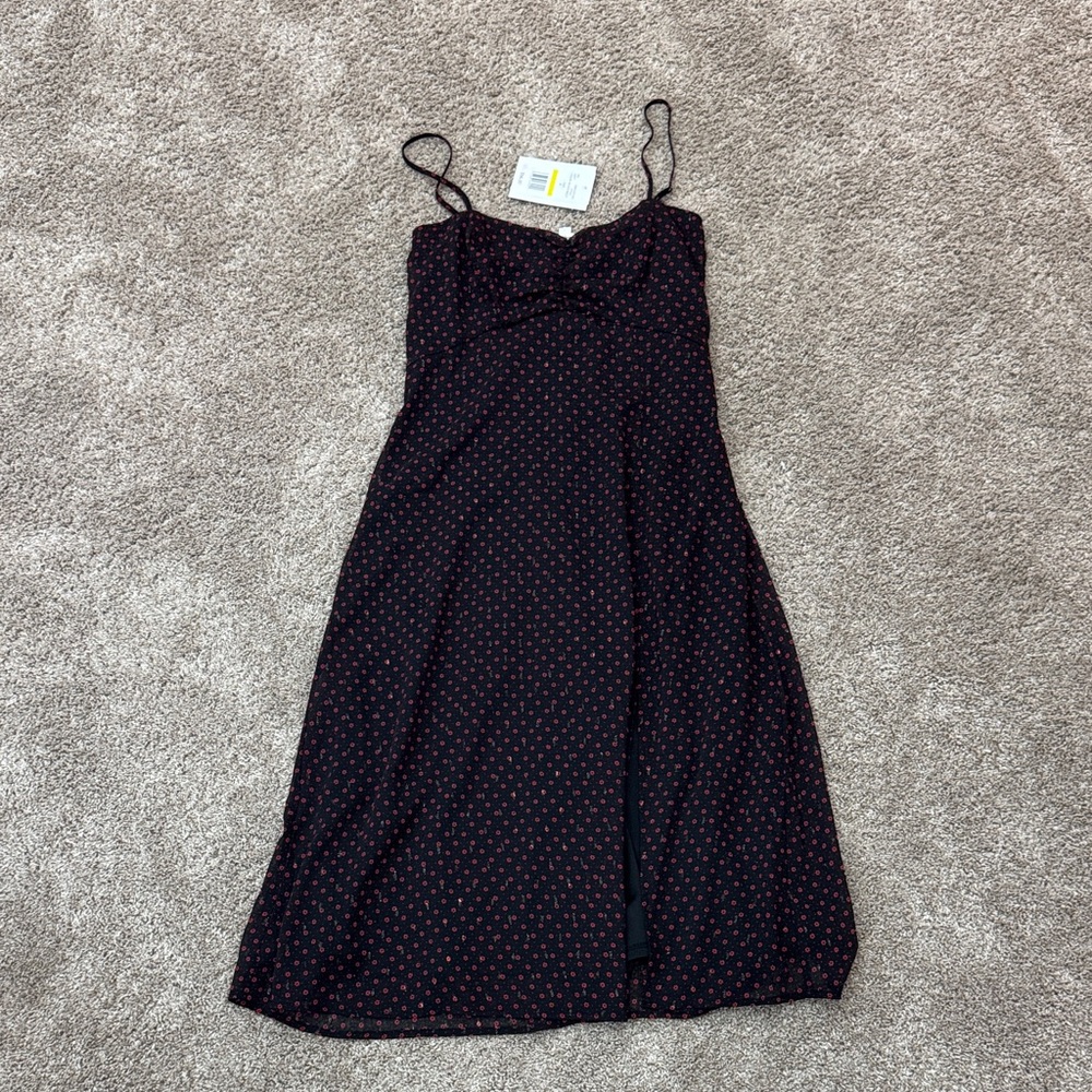 Lola Grace Black Floral Midi Dress – Smocked Back – Size Medium – NWT